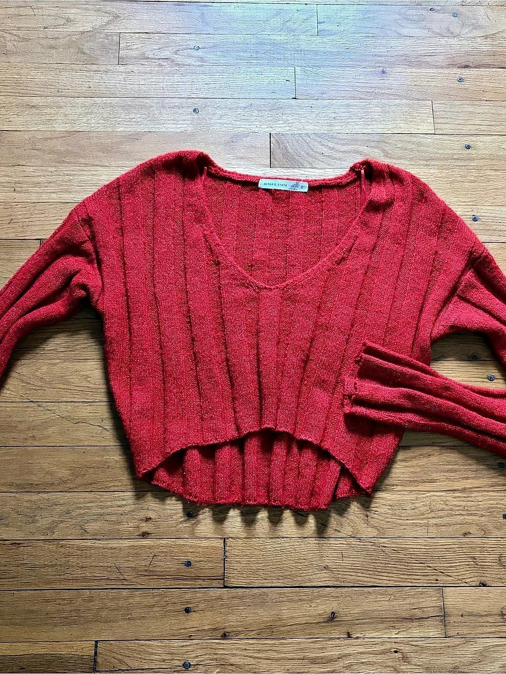 Altar’d State Red Knit cropped V-neck Sweater women small